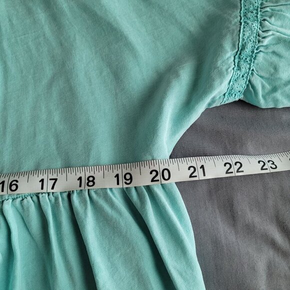 Easel Short Sleeve Top Size Small 100% Tencel Ruffle Boho Oversized Tassel Teal - Picture 3 of 8